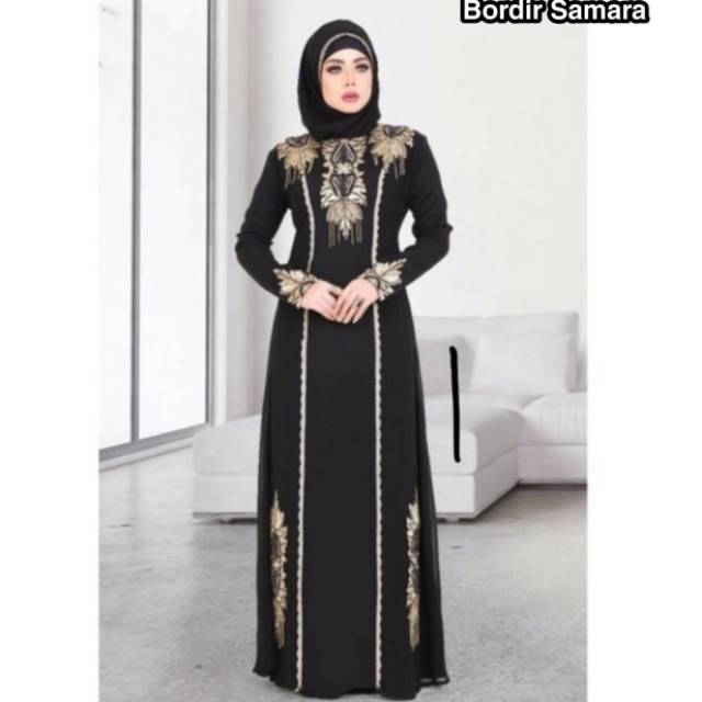  baju  busana abaya  Gamis hitam  arab bordir samara Shopee 