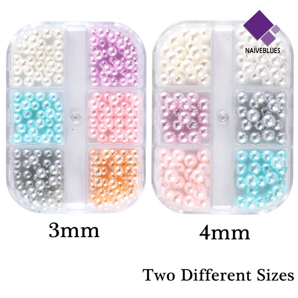 Naiveblue 1 Kotak Manik-Manik Mutiara Imitasi 3D Bahan ABS Warna-Warni Untuk Dekorasi Nail Art