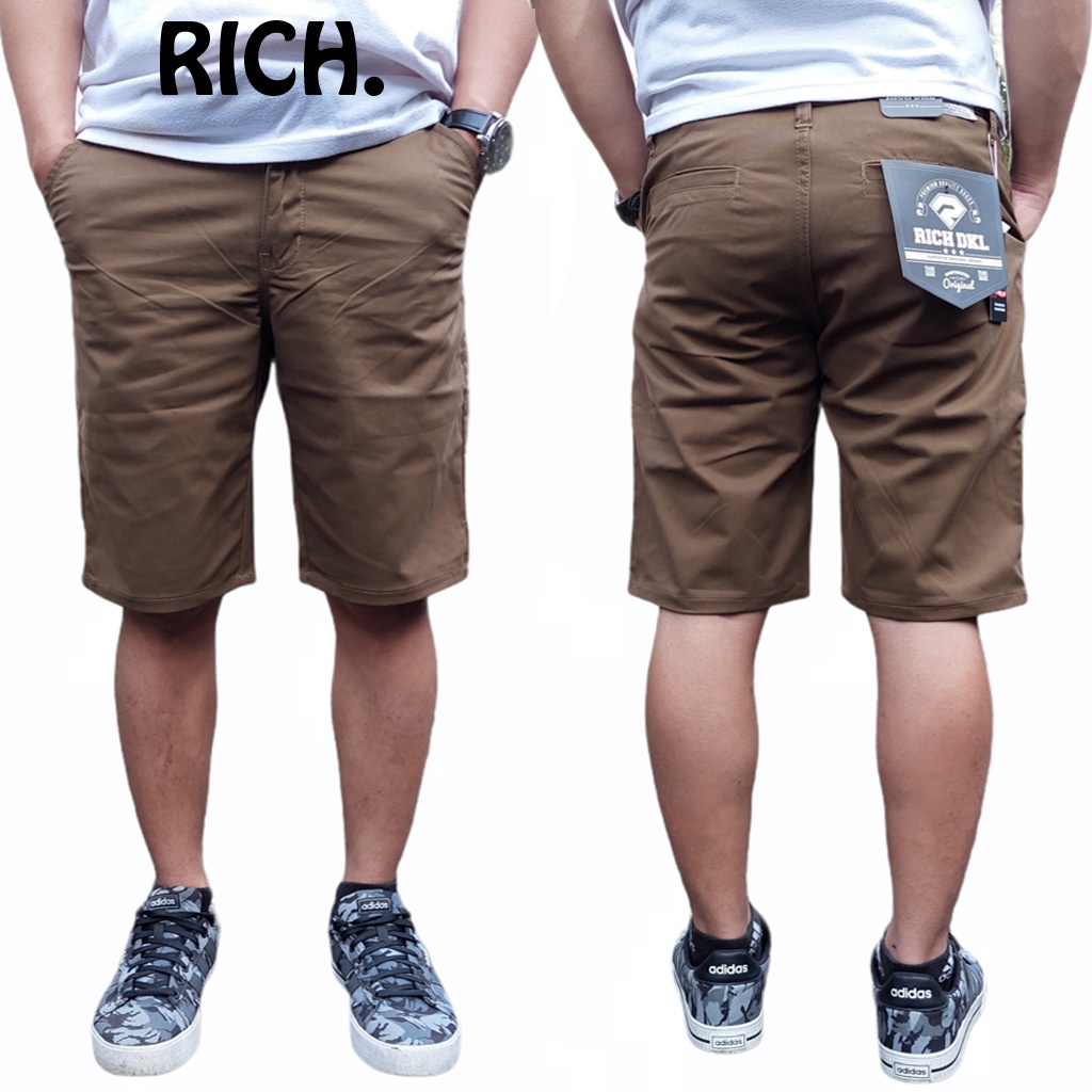 Celana Chino Chinos Pendek Pria Cowok Distro Premium Pantai Santai Hitam Cream Moka Abu Size 27-34