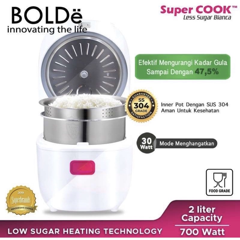 BOLDE SUPER COOK RICE COOKER LESS SUGAR BIANCA [2L] 100% ORI