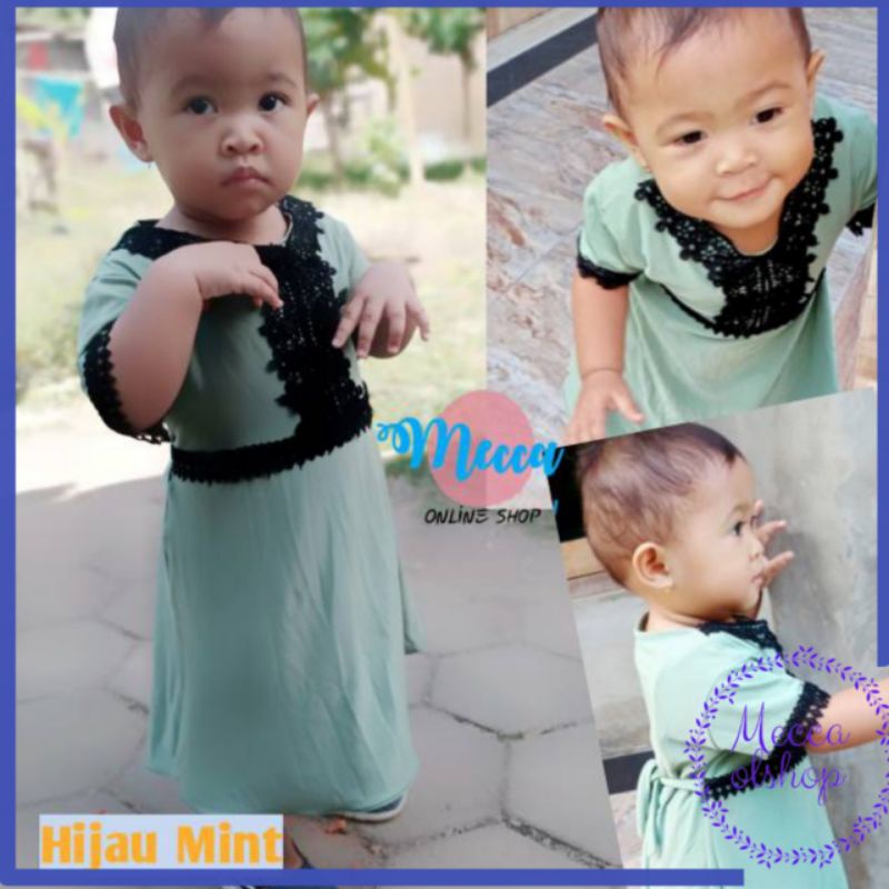 Baju Daster Arab Arabian Renda Anak Perempuan 6 Bulan - 2 Tahun Murah Bahan Jersey Polos
