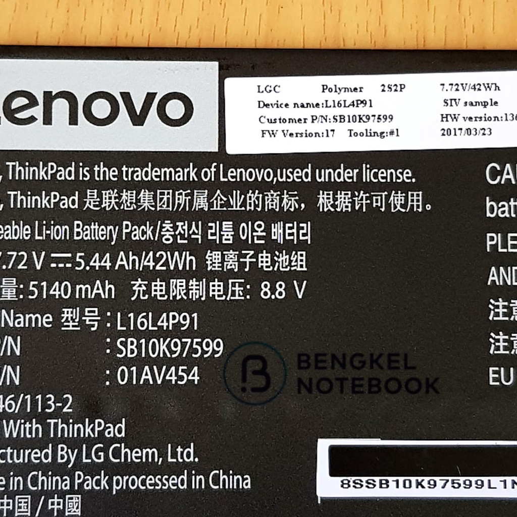 Baterai Lenovo ThinkPad X1 Tablet Gen 3 L16M4P91 L16S4P91 01AV453 01AV454 l16S4P91 L16M4P91 SB10K97598 SB10K97599