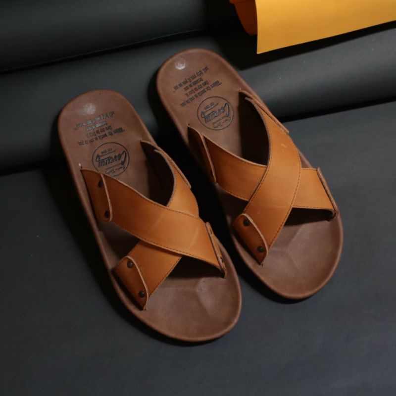 XMIN | Sandal Kulit Pria Murah Sendal Slide Slop Santai Kasual Formal