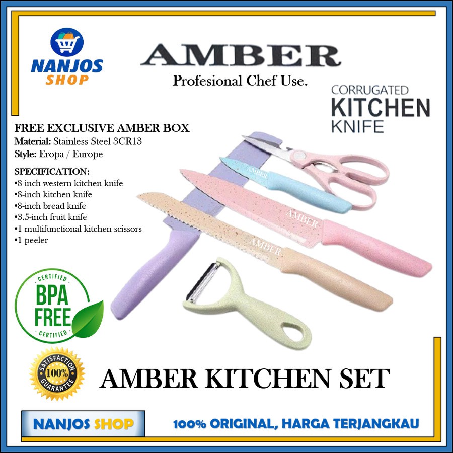 AMBER Pisau set Dapur 6 in 1 Stainless Steel Anti Lengket Style Eropa