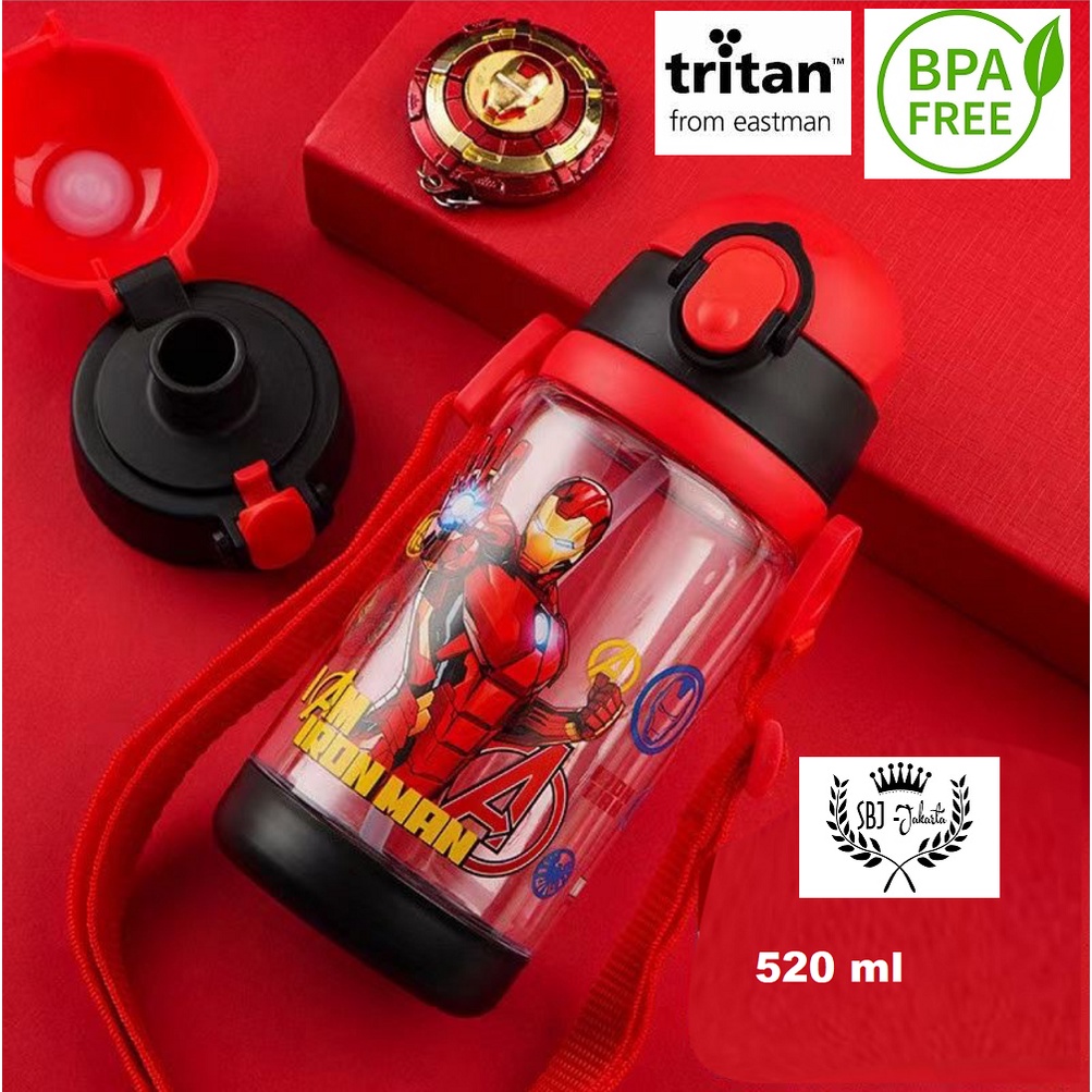 BOTOL MINUM ANAK TRITAN SNOOPY AVENGERS 100% BPA FREE DUAL CAP 520ML