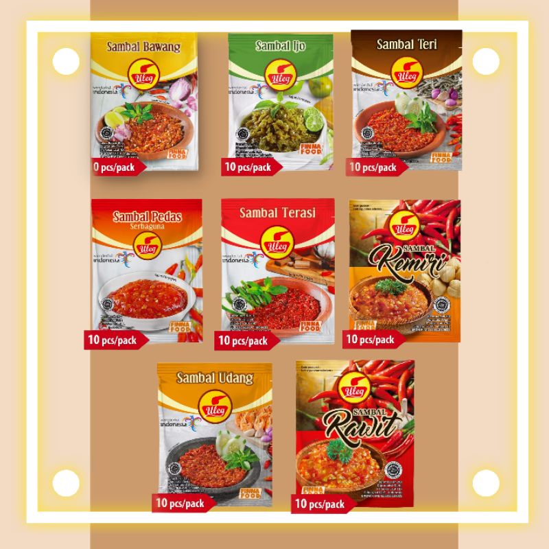 

Finna Uleg sambel renceng 10 sachet/sambel terasi / sambel bawang/ sambel ijo/sambel udang