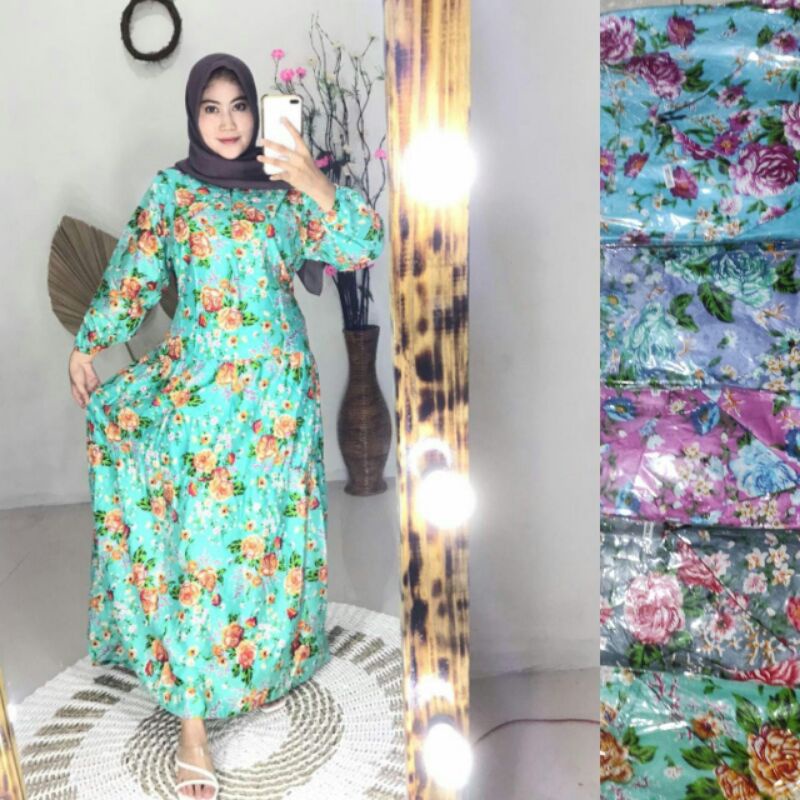 Gamis rayon viscose motif bunga