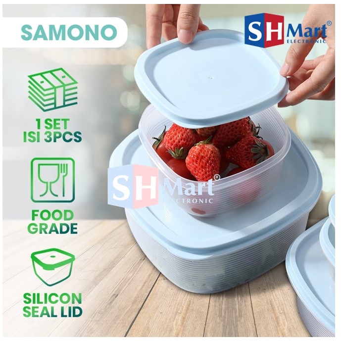 Kotak Makan Transparan Food Grade Food Container SFKB001 Biru Tempat Makan Kedap Udara SSB35 SAMONO