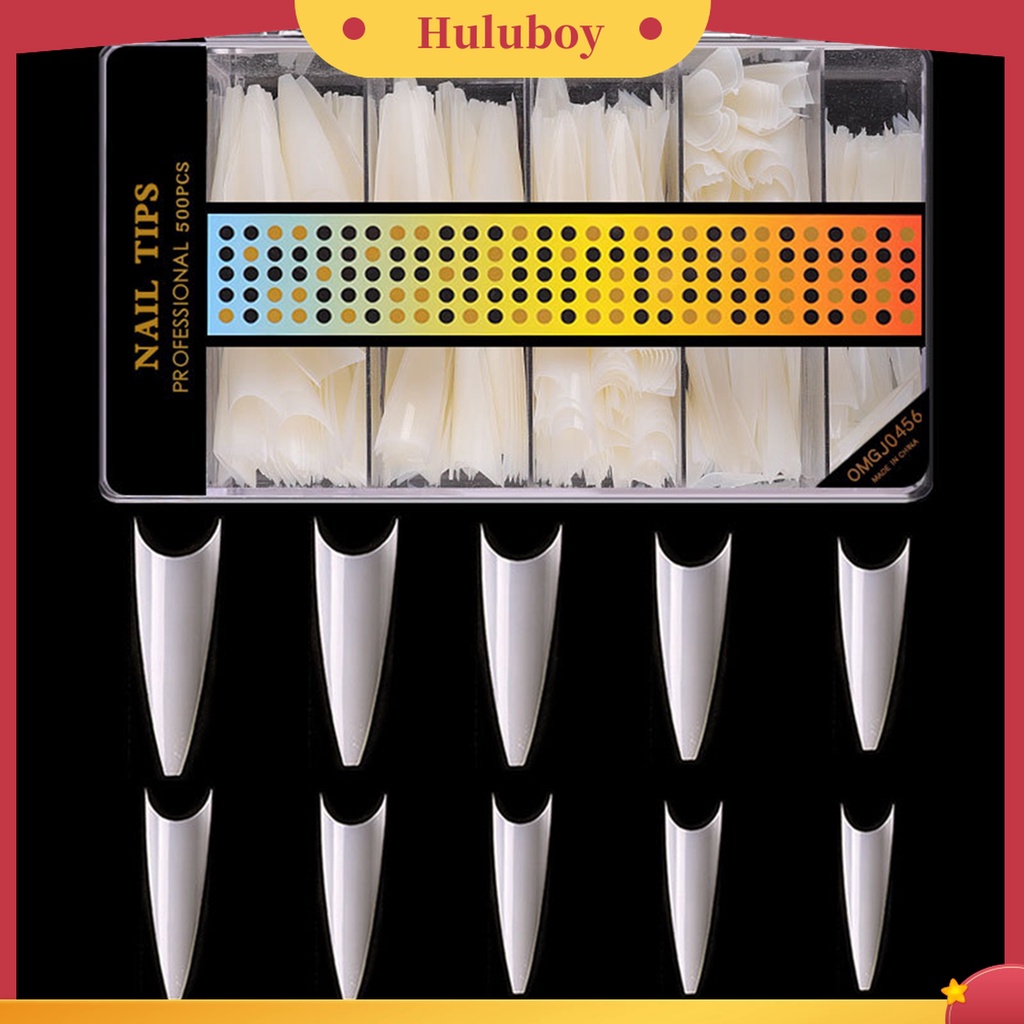 Huluboy Huluboy♡ 500pcs / Set Stiker Kuku Palsu Full Cover Bentuk C Lengkung Panjang Frosted Untuk Nail Art / Manicure DIY