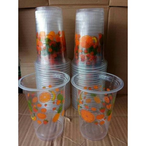 gelas plastik, gelas motif buah, gelas PP uk 16 oz