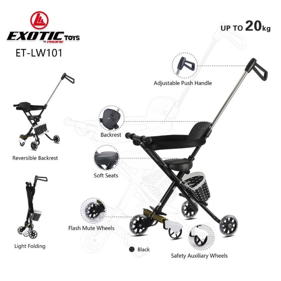 Stroler Anak Bayi Balita Kursi Dorong Micro Stroller Trike Exotic ET LW101 Roda 5 tanpa sandaran Bolak-Balik-3