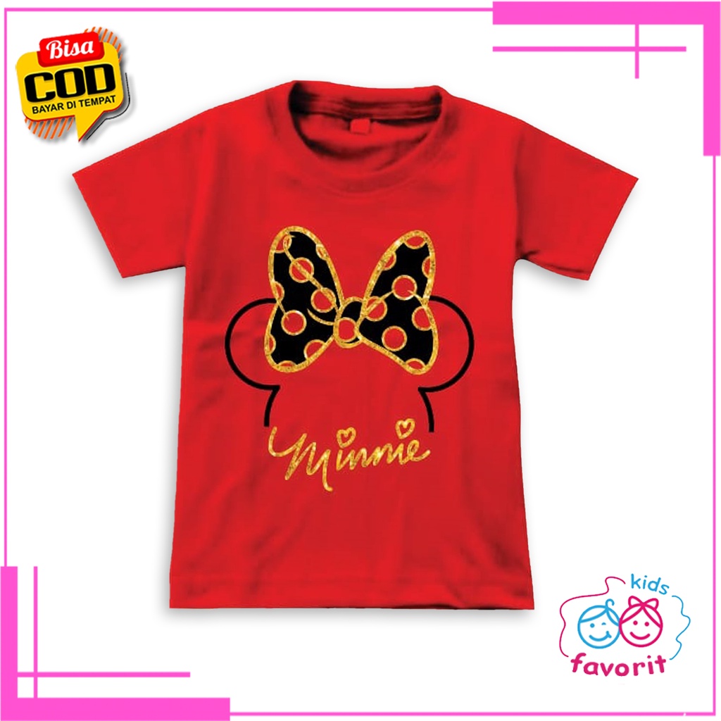 Baju kaos atasan anak perempuan lengan pendek motif pita minnie usia 1-10 Tahun