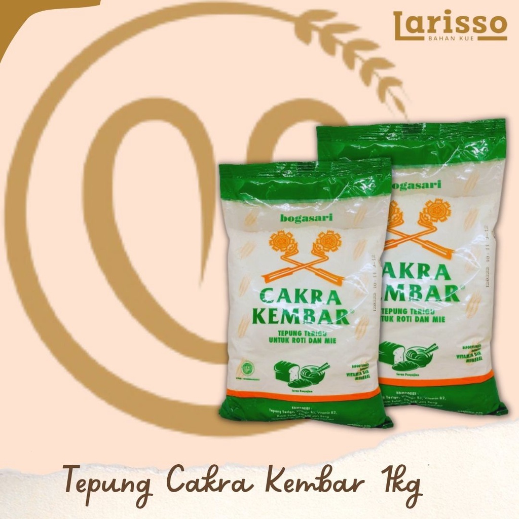 

BOGASARI CAKRA KEMBAR TEPUNG TERIGU PROTEIN TINGGI 1KG TEPUNG TERIGU UNTUK ROTI DAN MIE