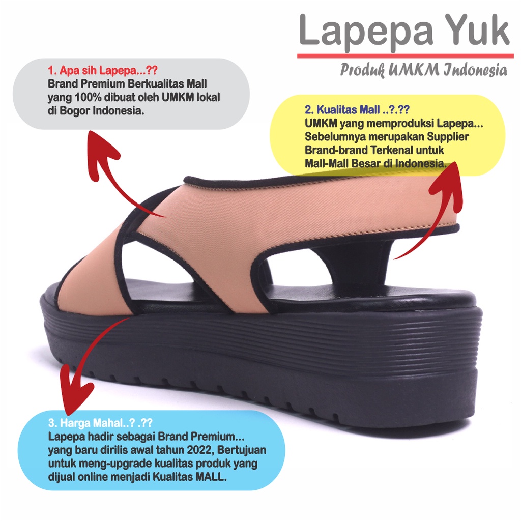 LAPEPA YUK -  Sepatu Sandal Wanita Wedges CLARIE Model Ban dua Tali Strap belakang Hak Tinggi Sole 4 cm Spatu Sendal Gunung Cewek  Size 36 37 38 39 40 Warna SALEM Peach Pink Cewe Kekinian Premium Terbaru Shoes Ori Original Mall Official Store Promo