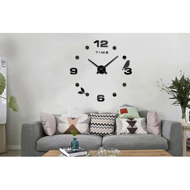 Jam Dinding DIY Giant Wall Clock Quartz Creative Design Model Burung  - Black