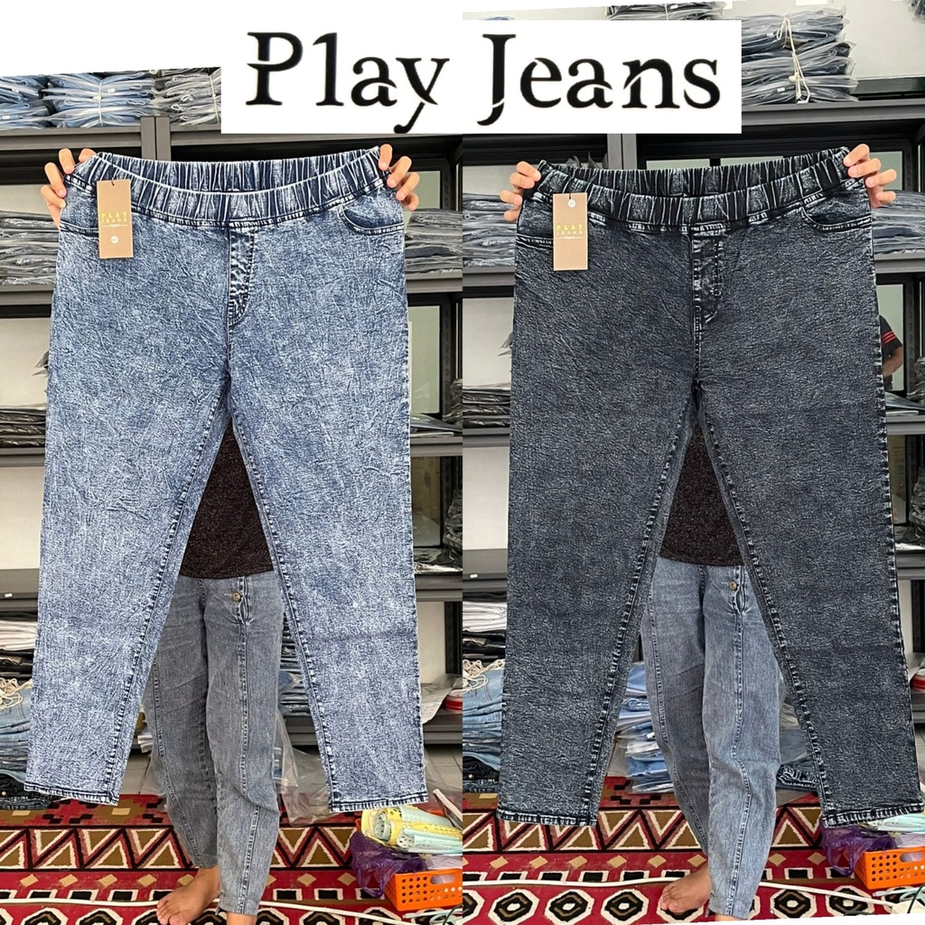 Celana Legging Jeans Wanita Jumbo Snow Celana Panjang Pinggang Full Karet Bigsize Snow 33 sampai 42
