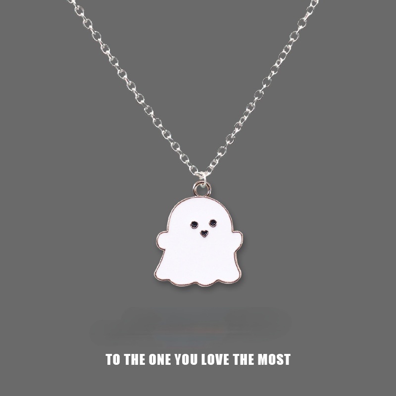 [ Cute Halloween Black White Small Ghost Pendant Necklace For Lover  Copule  ]