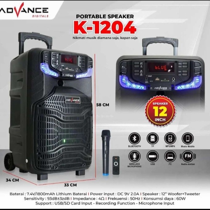 Spiker /Speaker Portable Meeting Bluetooth 12&quot; K 1204 ADVANCE +Mic+Remote OKE KUALITASSS