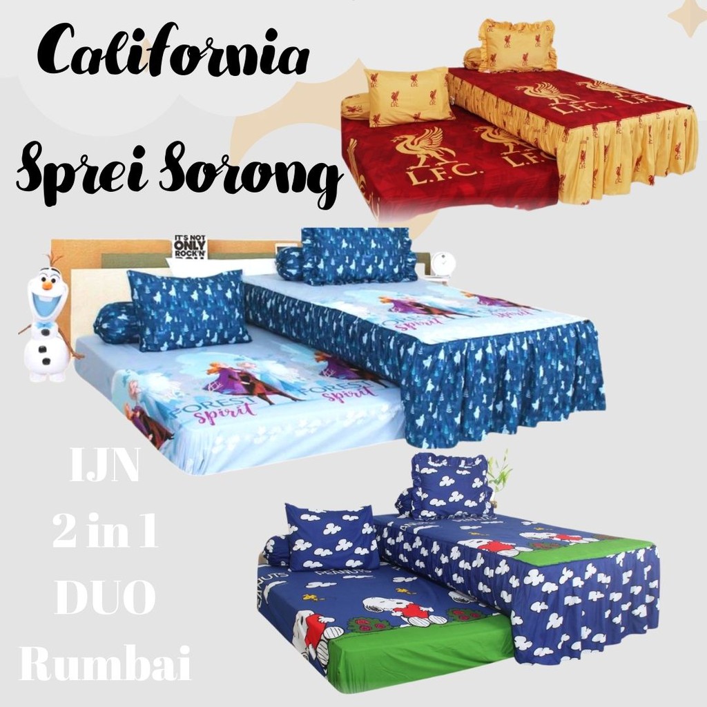 Sprei Sorong California DUO 120x200 2in1 Anak Adem Seprei Atas Bawah Rumbai - IJN PLAZA