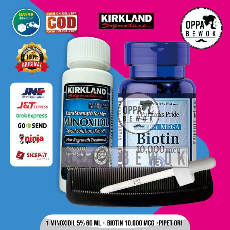 PAKET BASIC MINOXIDIL DAN BIOTIN 10.000 PIPET ORI penumbuh rambut dan brewok