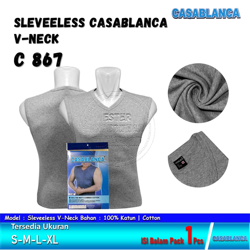 Kaos Sleeveless | Runcool Casablanca V-Neck C 867 Isi-1Pcs