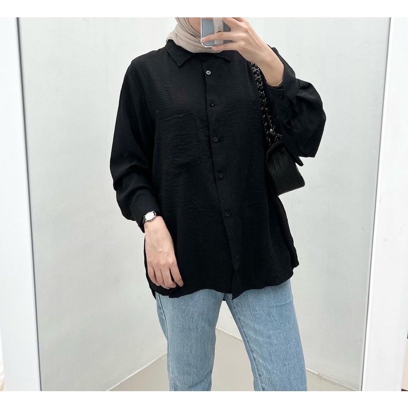 BEFAST - ZFS OOTD Wanita kemeja ANJU / VIVIAN OVERSIZE CRINCLE SHIRT KEMEJA / Kemeja Lengan Panjang / Kem Polos Casual / Fashion Kerja Wanita Modis / Terbaru 2022 / Terlaris