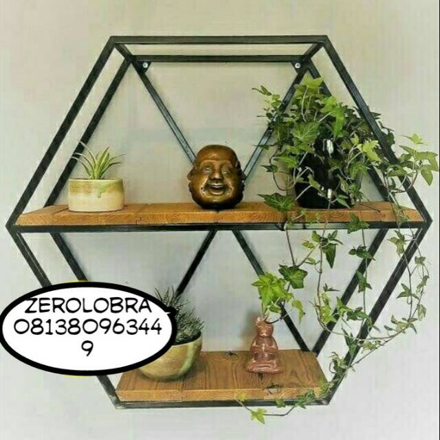 Rak Pot Bunga dinding besi hiasan pot dinding Hexagon besi kotak