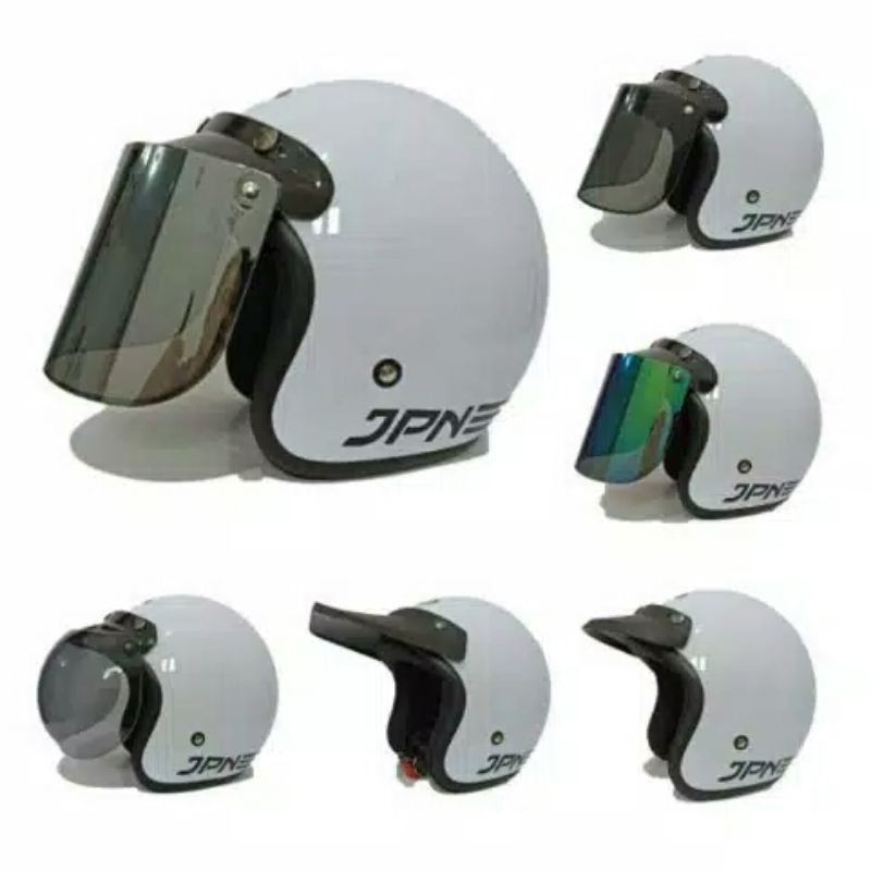 Helm JPN ARC putih white glossy kaca datar cembung bogo injak ws retro pet zeus 385