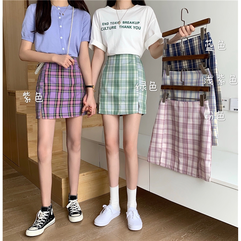  Rok  Mini Model  High Waist A line  Motif Kotak kotak Gaya 