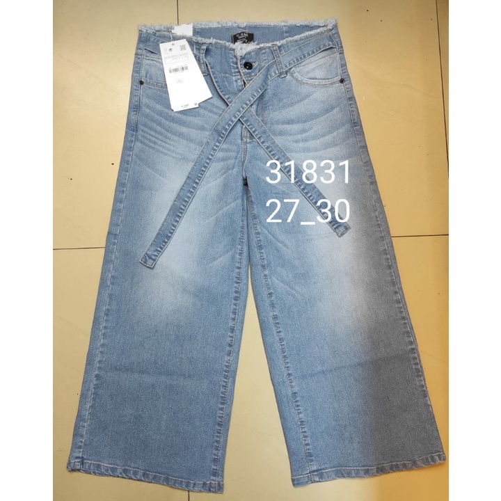 VJ KULOT JEANS IMPORT WANITA TALI PINGGANG RAWIS