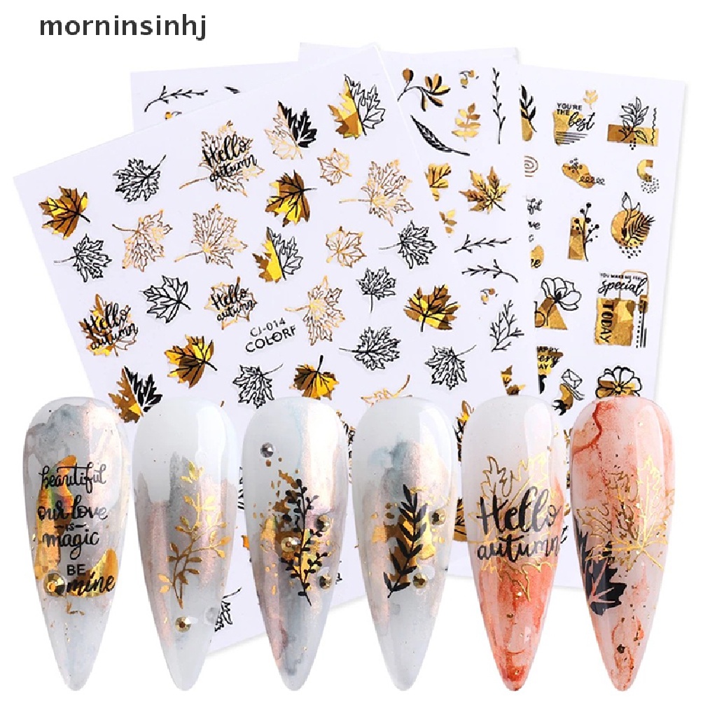 Mornin Stiker Kuku 3d Motif Daun Bronzing Untuk Nail Art