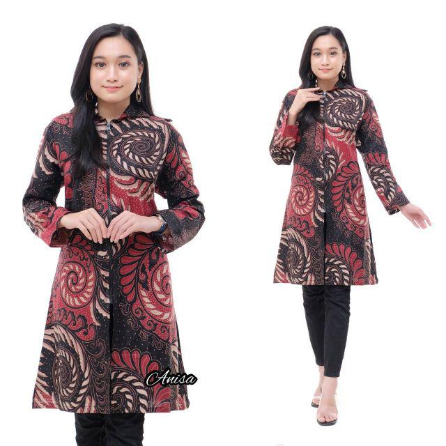 Maura Couple - Sania Ruffle Batik Couple Ori Ndoro Jowi DNT Garansi Termurah Shopee --Tunik puser maron
