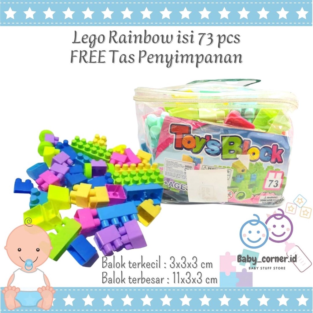 Mainan Edukasi Anak Lego Blok Besar Bahan Tebal Kuat Nempel | puzzle susun 3d | free tas penyimpanan | 73PCS