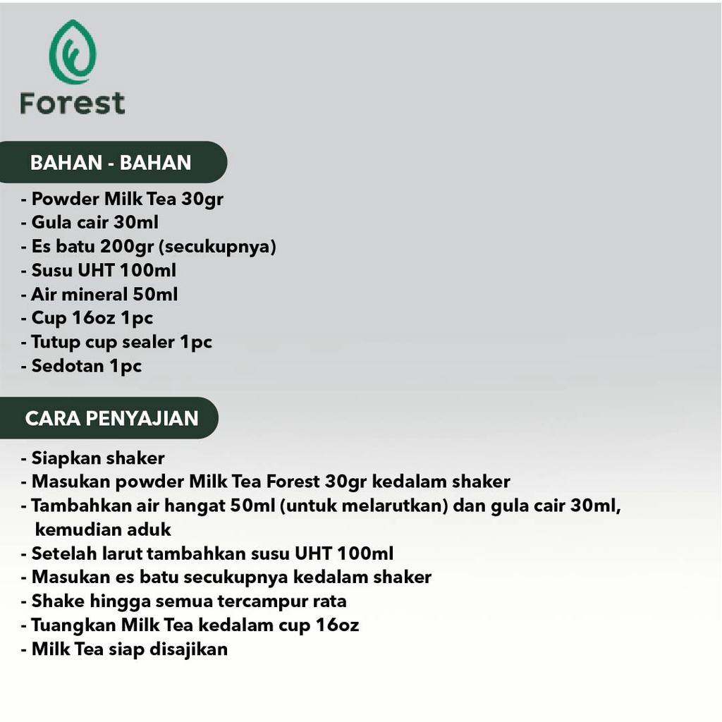 Bubuk Minuman MILK TEA Powder - FOREST Bubble Drink