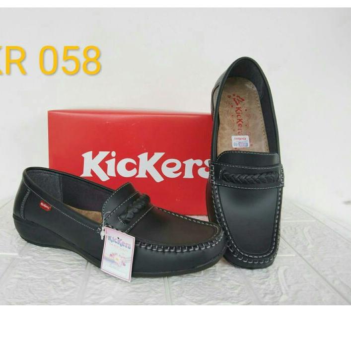 ◊ sepatu pantofel Kickers pantofel wanita flat kerja sekolah formal hitam 