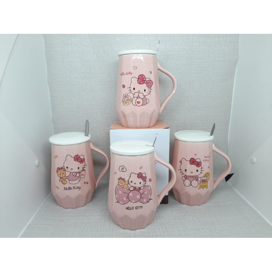 (SALE) GELAS SENDOK TUTUP SET KERAMIK KARAKTER HELLO KITTY