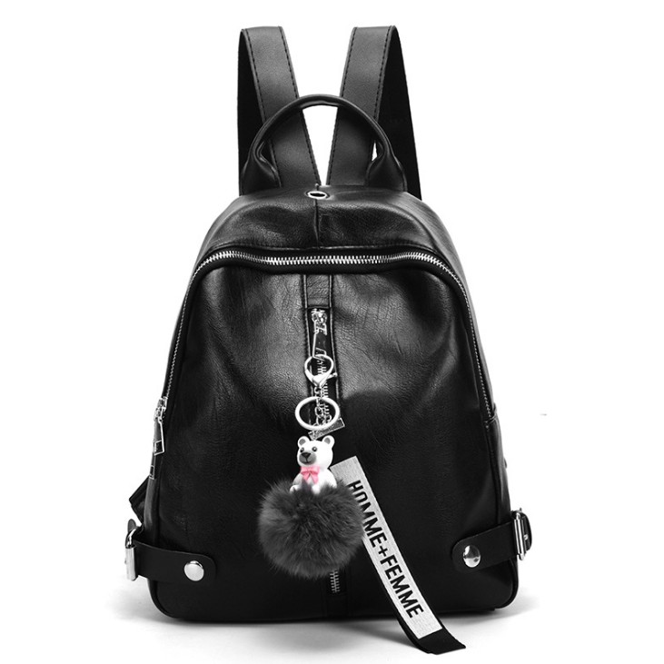 CYS Tas Ransel Mini Wanita Fashion Kulit PU Hitam Polos Kuliah Kerja Fashion Style Kasual T247