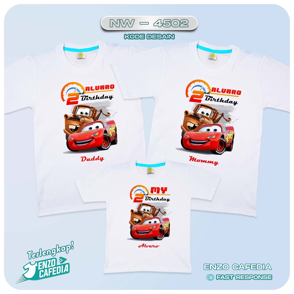 Baju Couple Keluarga | Kaos Family Ulang Tahun | Kaos Motif Cars NW 4502 | Gratis Custom Nama | Kaos