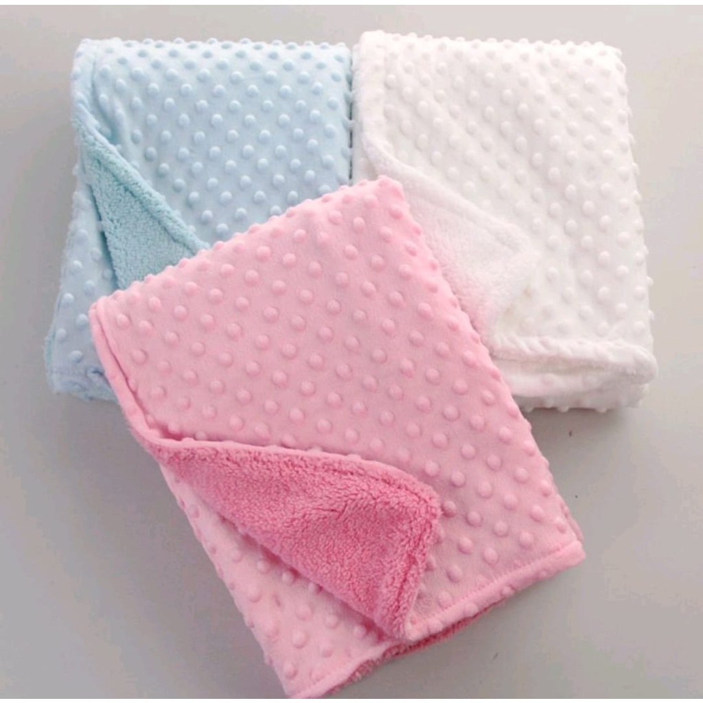 Selimut Bayi Fleece Minky Dot Warna Polos Selimut bayi dari bahan yang halus, lembut dan tidak rontok