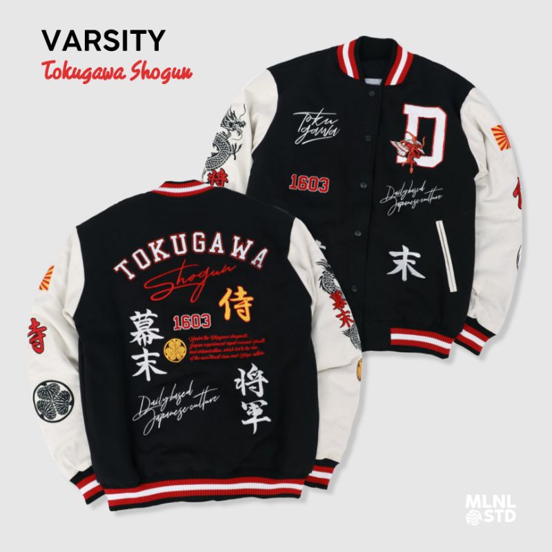 Millenial Studio | Varsity Jacket Tokugawa Black Full Bordir Varsity Jacket Vintage Jepang Jaket Bas