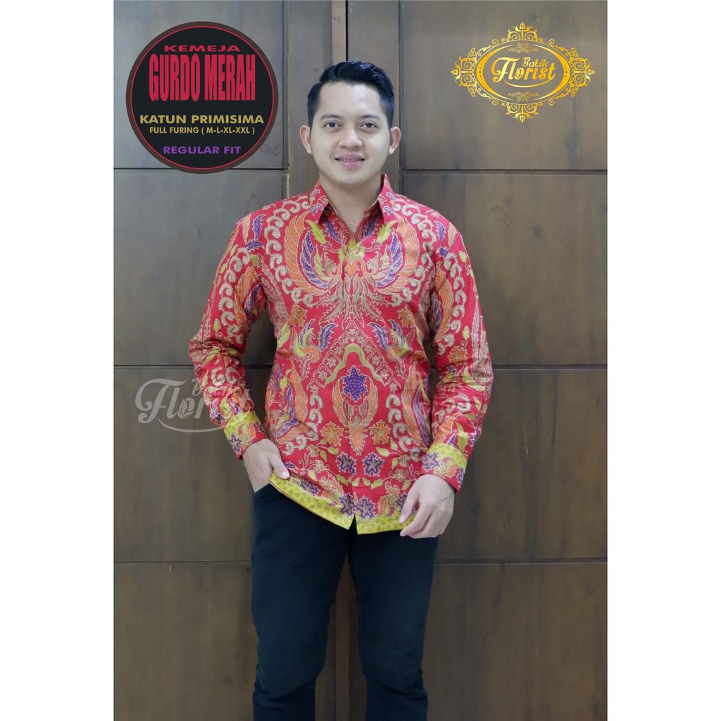 GURDO MERAH Kemeja Batik Pria Full Furing Katun Primisima