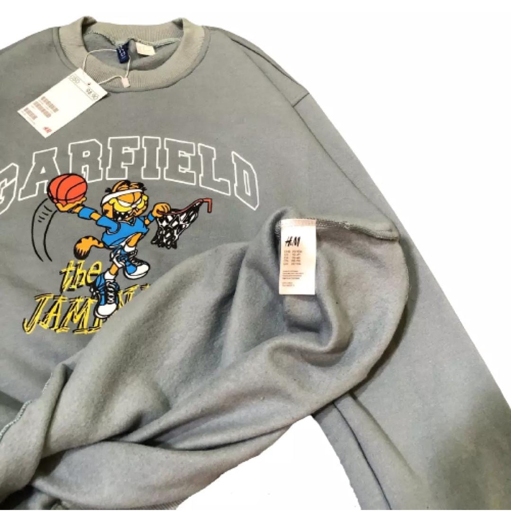 Sweater Hoodie Crewneck Nasa H*M Garfield Original Distro Abu Premium Untuk Pria Dan Wanita