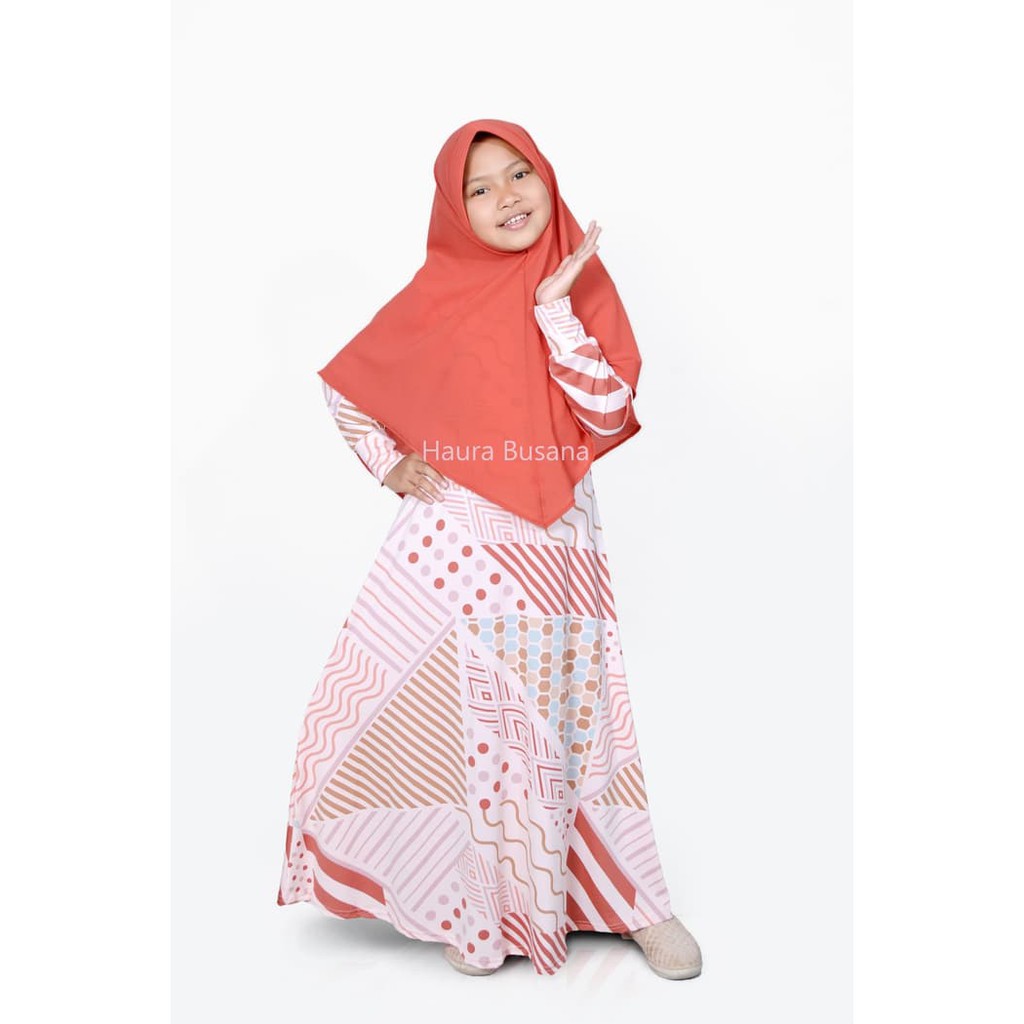 HS203 baju gamis anak perempuan syari warna merah bata