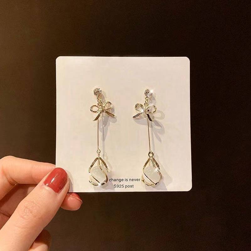 Bow Anting Panjang Anting Mutiara Dan Berlian-C108 GOLD