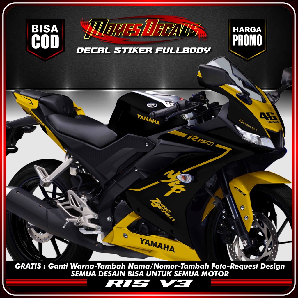 Decal Stiker R15 V3 Variasi Custom YZF Hitam Gold Fullbody