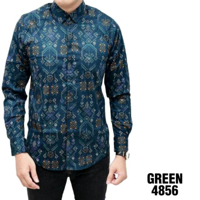 VR STORE BAJU KEMEJA BATIK SONGKET LENGAN PANJANG PRIA MODERN SLIMFIT KERJA FORMAL COWOK GROSIR 9899