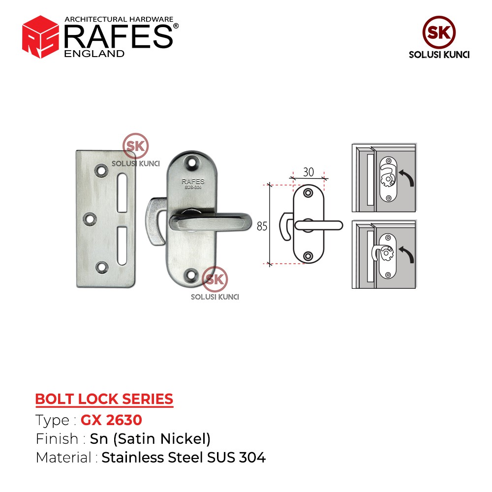 Grendel Pintu / Jendela RAFES England Stainless Steel SUS 304 GX 2630