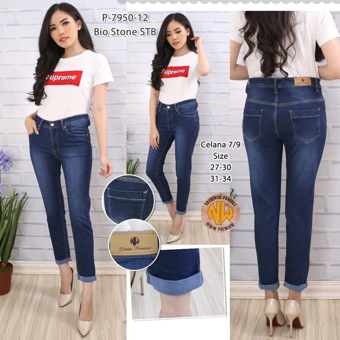 Celana Jeans Wanita 7/9 Crop Polos Jumbo - - ramadhan