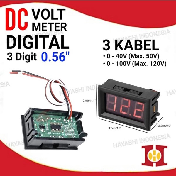 DC Voltmeter 0.56 Inch 0 - 100 V Mini Digital Voltmeter 3 Kabel