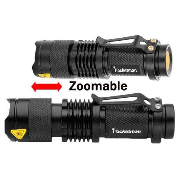 TaffLED Senter LED 2000 Lumens Waterproof + Charger + Box Pocketman P1 [Hitam]